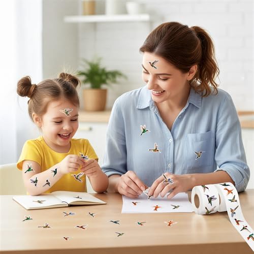 H1vojoxo Beautiful Hummingbird Sticker Rolls - 1000PCS Hummingbird Stickers for Kids 16 Designs Self-Adhesive Bird Stickers for Water Bottle Bird Sticker for Craft Envelope Scrapbook Classroom Rewards