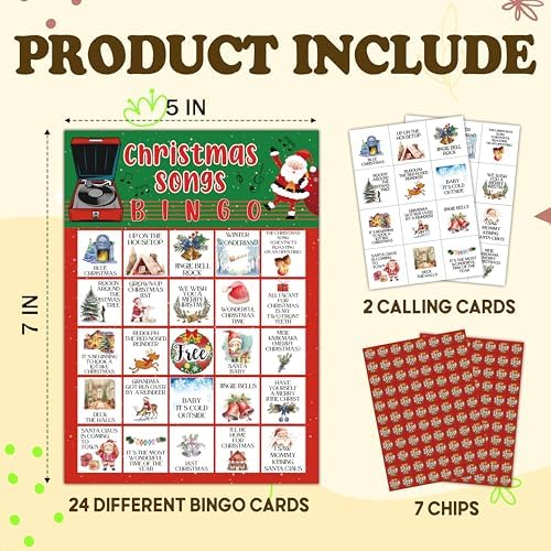 Christmas Songs Bingo Game Cards, Xmas Party Games, Christmas Party Game Decor, Winter Holiday Games, Bingo Sets for Adults Large Group, Winter Theme Party Activity Supplies -A19