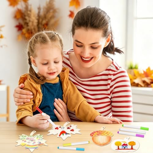 WOHOHOHO 42PCS 9 Styles Fall Unfinished Paintable Blank Wooden with Tray