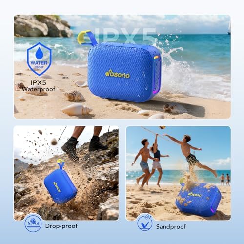 dbsono Portable Bluetooth Speaker Line-in Support: IPX5 Waterproof, Blue