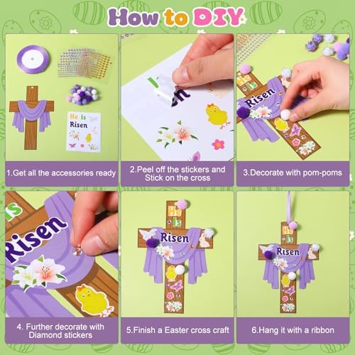 Funrous 48 Sets Crafts Kit Paper Crafts DIY Make Your Own Hanging Ornaments with Pompoms Diamond Stickers for Holiday Classroom Activities Party Favors, Easter Jesus