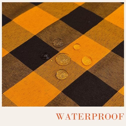 Waterproof Gingham Tablecloth, Checkered Fabric Table Cover for Kitchen Dining, Black & Orange Plaid Table Cloth, Rectangle Table Cloth for Indoor Outdoor Use, W60 x L120 in