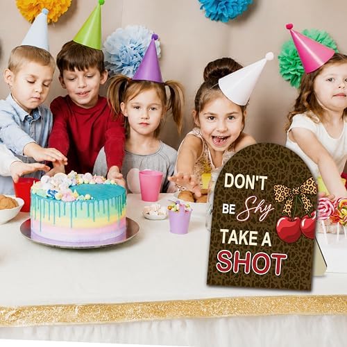 Cherry Take a Shot Wooden Sign, Cheetah Party Table Sign with Stand, 8x10