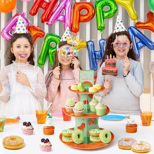Happy Birthday Cupcake Stand - 3 Tier The Life of A Birthday Girl Dessert Holder Girl's Birthday Party Cardboard Cake Stand Orange Glitter Cupcake Display for Girls Women Party Decorations