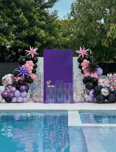 Pink and Purple Balloon Arch Garland Kit, 109PCS Pink Purple Black Balloons with Starburst Foil Balloons, Trendy Music Birthday Decorations for Girls and Teens, Concert and Movie Fans Party Supplies
