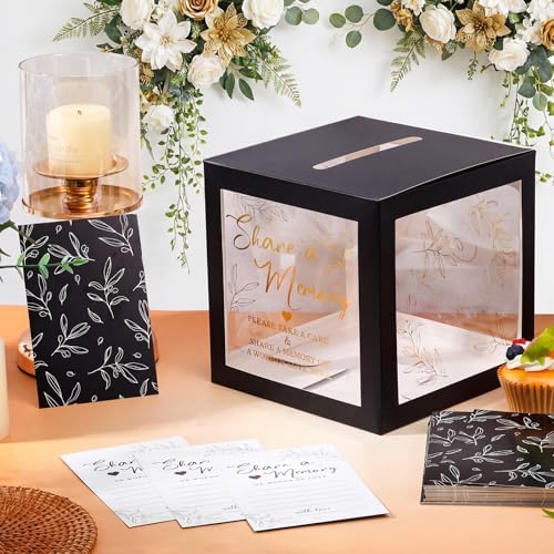 Pajean 50 Pcs Greenery Share a Memory Card, Celebration of Life Cards Box