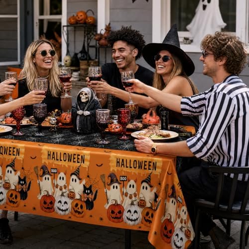 Halloween Tablecloth 2 Pack, 54 x 108 Inch Pumpkin Ghost Table Covers