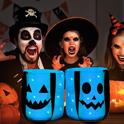 Sadnyy 3 Pcs Halloween Trick or Treat Bag Light Up,Blue