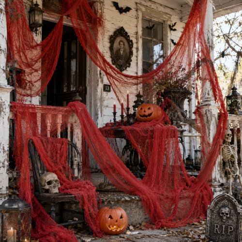 Set of 5 Red Halloween Gauze Creepy Cloth Fabric Tapestry Decor Decoration