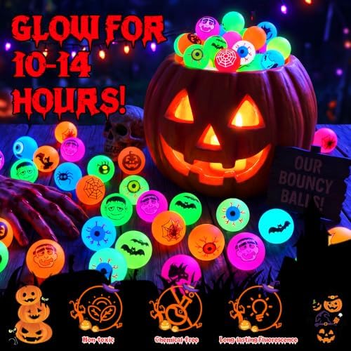 Tiaxidex 72PCS Halloween Party Favors, Bouncy Balls, Glow In The Dark Toys