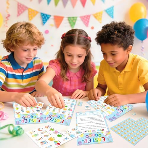 Easter Bingo Cards for 24 Players – Easter Craft Party Goodies Games for Kids School Classroom Gift, Family Activities – Easter Basket Stuffers