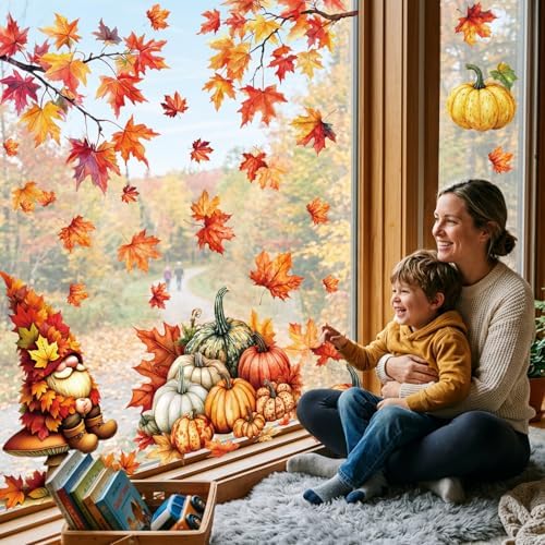 Fall Window Clings Gnomes Decor Autumn Thanksgiving Stickers Decorations