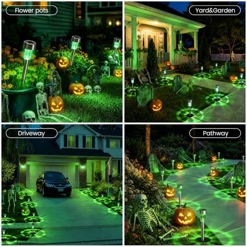 GIGALUMI Green Solar Pathway Lights, 20-Pack Outdoor Halloween Decor