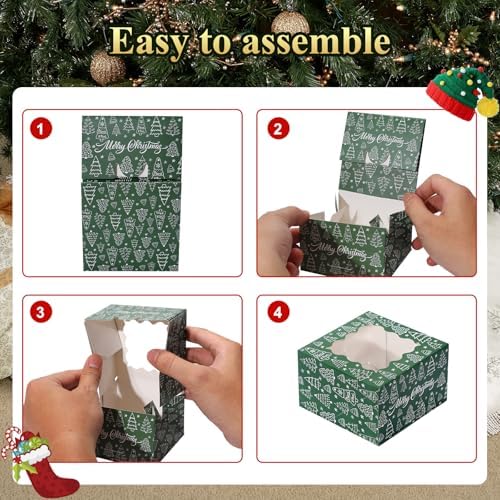 COTOPHER 30Pcs Christmas Cookie Boxes for Gift Giving,4x4x2.5 in Bakery Box