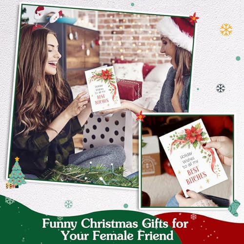 D4DREAM Poinsettia Funny Friend Christmas Card for Best Female Friend