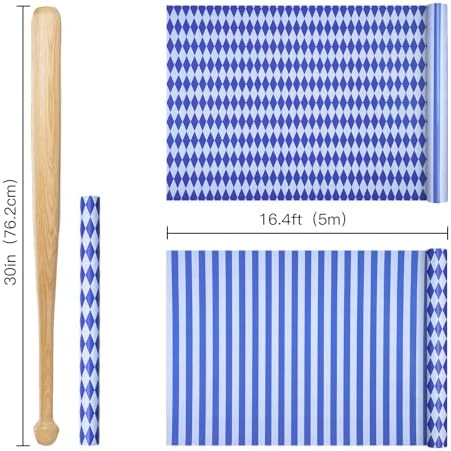RUSPEPA Reversible Wrapping Paper Roll, Mini Roll, Blue and White Stripes and Diamond Pattern Gift Wrap for Birthday, Wedding, Baby Shower, Easter, Father's Day, Graduation, 17 Inches x 16.4 Feet