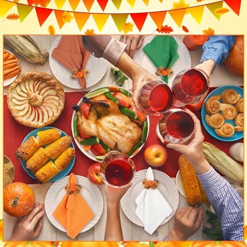 LemonRoad 36 Pcs Cloth Napkins and Napkin Ring Holders, Reusable Fabric for Table Decor Banquet Holiday Dinner Party Supply(Orange,Coffee, White, Green,Fall)
