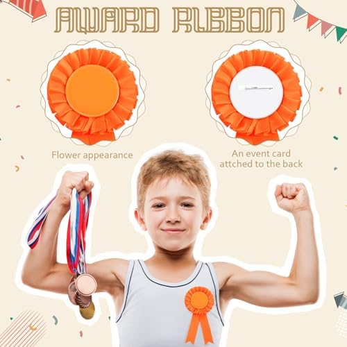 Hanaive 60 Pcs Blank Award Ribbons, Rosettes for 1st 2nd 3rd Place, Orange
