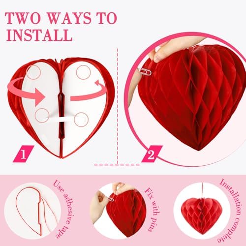 15PCS Valentines Day Decoration Hanging Heart Honeycomb Balls