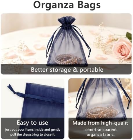 Wudygirl 50 Pcs Organza Bags, 5x7 IN Drawstring Gift Bags-Navy Blue