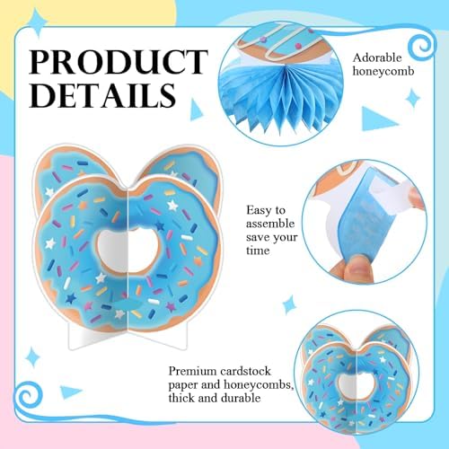 Chiisong 12 Pcs Donut Sprinkle Honeycomb Centerpieces for Boy Donut Baby Shower Decorations Blue Sprinkled Love Centerpiece Doughnut Table Decorations for Baby Shower Welcome Boy Newborn Photo Props