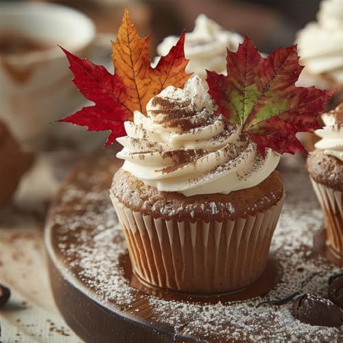 50 Pcs Edible Cake Decorations Cupcake Toppers Fall Maple Leaves Pine Cones