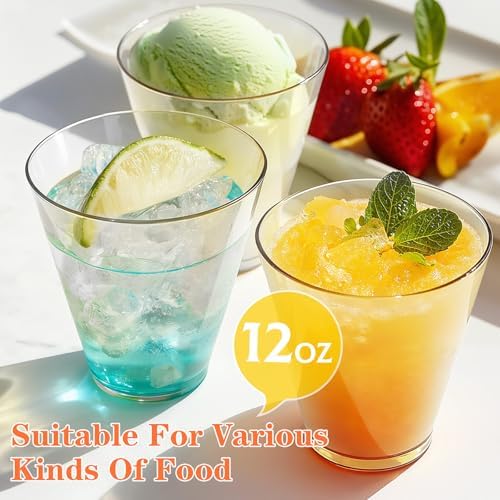 Glowserve 50 Pack 12 oz Clear Disposable Plastic Cups Cocktail Glasses