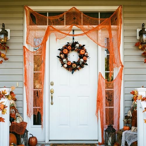 400" x 70" Halloween Orange Creepy Cloth, Fine Mesh Spooky Gauze Cloth