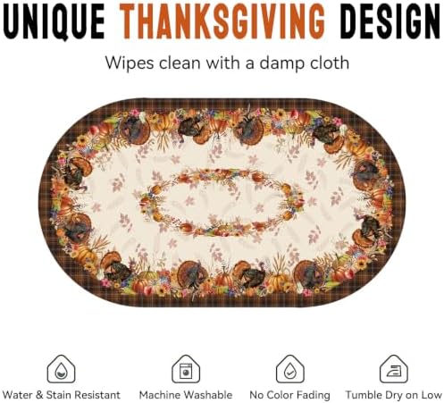 Thanksgiving Tablecloth Oval 60 x 102 Inch, Stain Resistant Machine Washable Fabric Polyester Turkey Harvest Table Cloth Oval Thanksgiving Tablecloth Table Cover for Kitchen Dining Party