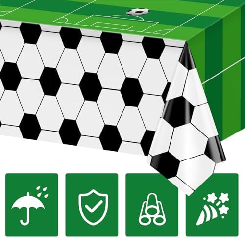 3 Pcs Soccer Table Cloth 54 x 108 Inches Disposable Plastic Rectangular Tablecloth Soccer Birthday Party Decorations Sports Theme Party Table Covers for Boys Sports Theme Birthday Supplies