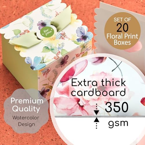 Small Floral Gift Boxes with Ribbons (20 Pack) Decorative Mini Treat Boxes