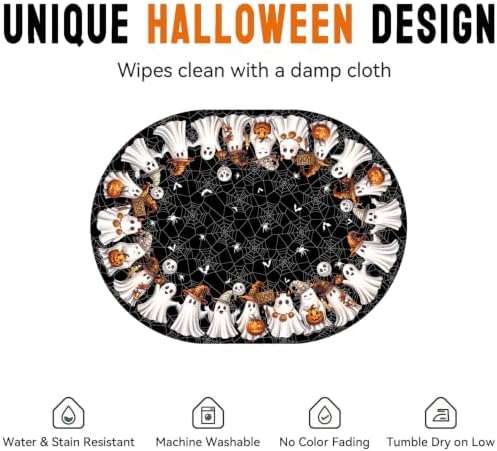 Black Halloween Tablecloth Oval 52x70 Inch, Washable Fabric Spider Web Ghost Table Cloth Oval Halloween Tablecloth Table Cover for Kitchen Dining Party