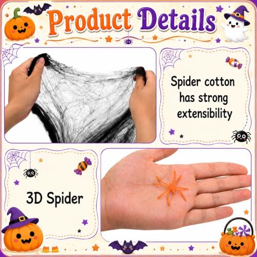 1100 Sqft Black Halloween Spider Web Decor with 60 Fake Spiders 12 Bats