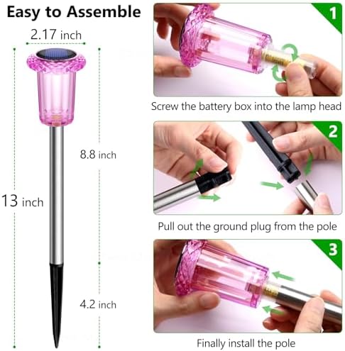 DenicMic Solar Outdoor Lights 10 Pack Pink LED Valentines/Mothers Day Decor