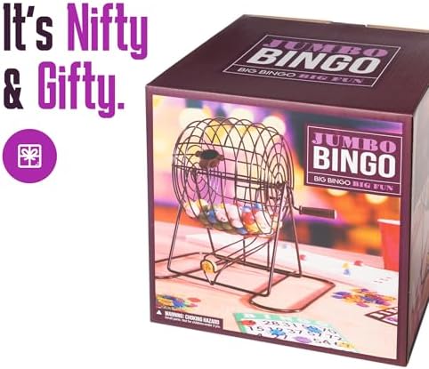 Royal Bingo Supplies Jumbo 12" Tall Bingo Game Set for Adults, Seniors, Family & - 100 Cards 500 Chips 75 Balls, XL Roller Cage & Board