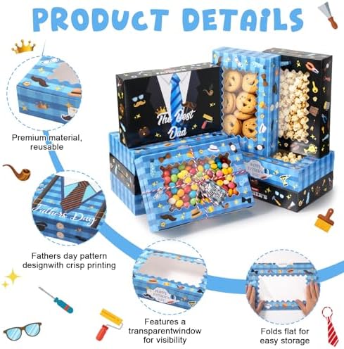 FCKLVMC 12 Pcs Fathers Day Gift Boxes Bulk with Windows , 2 Styles Fathers Day Treat Boxes for Treats With Gift Card and Sticker, Fathers Day Gift Boxe for Happy Father Day Party Supplies (20*30*6.3cm)
