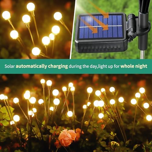 vignuto Solar Lights Outdoor Waterproof 4 Pack of 32 LEDs Garden Patio Firefly Decoration Unique Gifts Women Grandparents