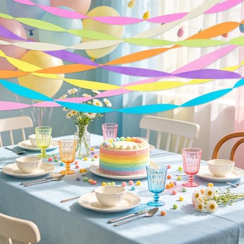 8 Rolls Pastel Streamers, Crepe Paper Streamers Party Decorations for Pastel Birthday Party Bachelorette Wedding Bridal Baby Shower