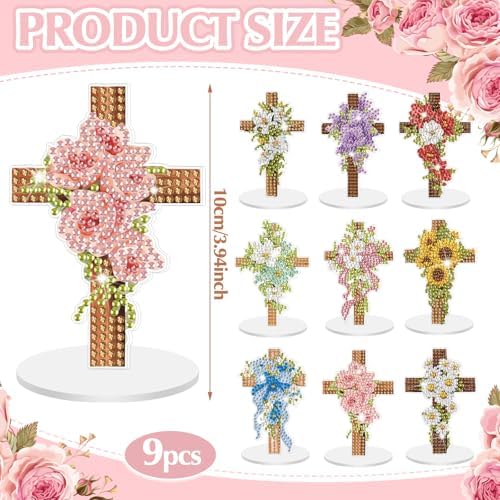 Kosiz 9 Pcs Cross Diamond Painting Tabletop Decor Christian Diamond Art Kit