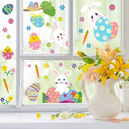 CCINEE Cute Easter Window Cling Stickers for Home Decoration,Bunny Easter Eggs Decals for Windows 12 Sheets