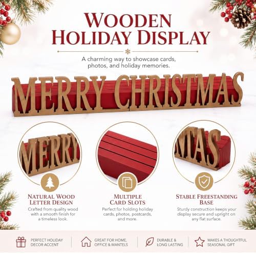 Weysat 24" Merry Christmas Card Holder Display Merry Christmas Wooden Decor