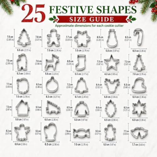 Christmas Cookie Cutters Set, 25 Stainless Steel Holiday Shapes
