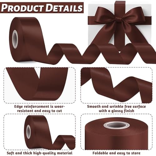 1 1/2 in 30 Yards Brown Ribbon for Gift Wrapping Birthday Christmas Decor