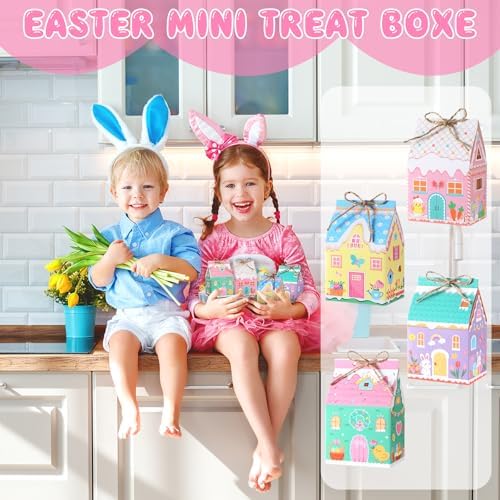 Zhanmai 48 Pcs Easter Treat Boxes Candy Mini Rabbit Egg House Favor Box Easter Party Paperboard Gift Boxes for Holiday Party Treat Cookie Goodie Snack Gift Packaging