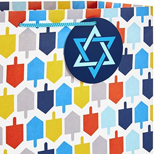 Hallmark Hanukkah Gift Bag Assortment (8 Gift Bags: 3 Small 6", 3 Medium 9", 2 Large 13") Star of David, Dreidels, Happy Hanukkah in Navy Blue, Orange, Yellow