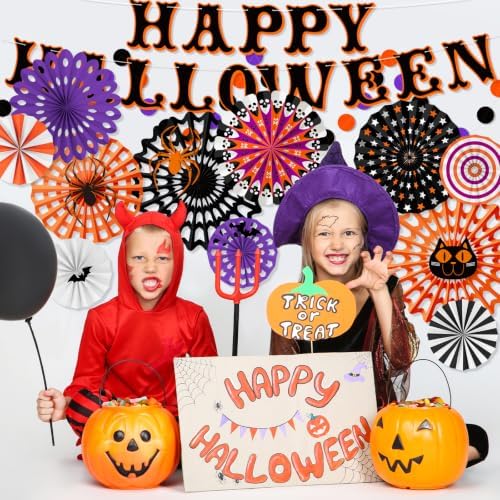 Halloween Party Decorations Set - Spooky Banner, Hanging Paper Fans & Dot Garland, for Halloween Theme Birthday Party Decorations