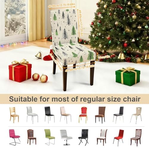 Christmas Tree Chair Covers Set of 4, Stretchable Dining Chair Slipcovers with Snowflakes for Holiday Décor