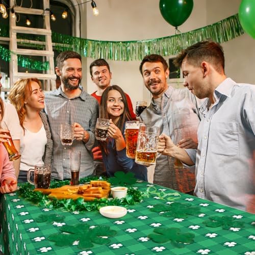 4 Pack St. Patrick’s Day Plastic Tablecloth 54 x 108 Inch Green Lucky Shamrock Disposable Table Cover for St. Patrick's Day, Irish and Spring Decorations