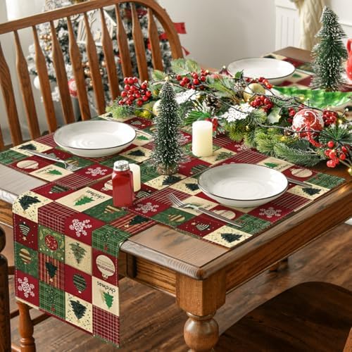 Artoid Mode Xmas Trees Christmas Balls Placemats Set of 6, 12x18 Inch Table Mats for Winter New Year Holiday Party Kitchen Dining Decoration