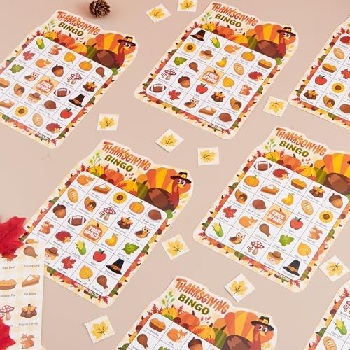 JOYIN 30-Player Thanksgiving Bingo Game Cards for Kids & Family Activities, School Classroom Party Games, Autumn Holiday Favors Supplies